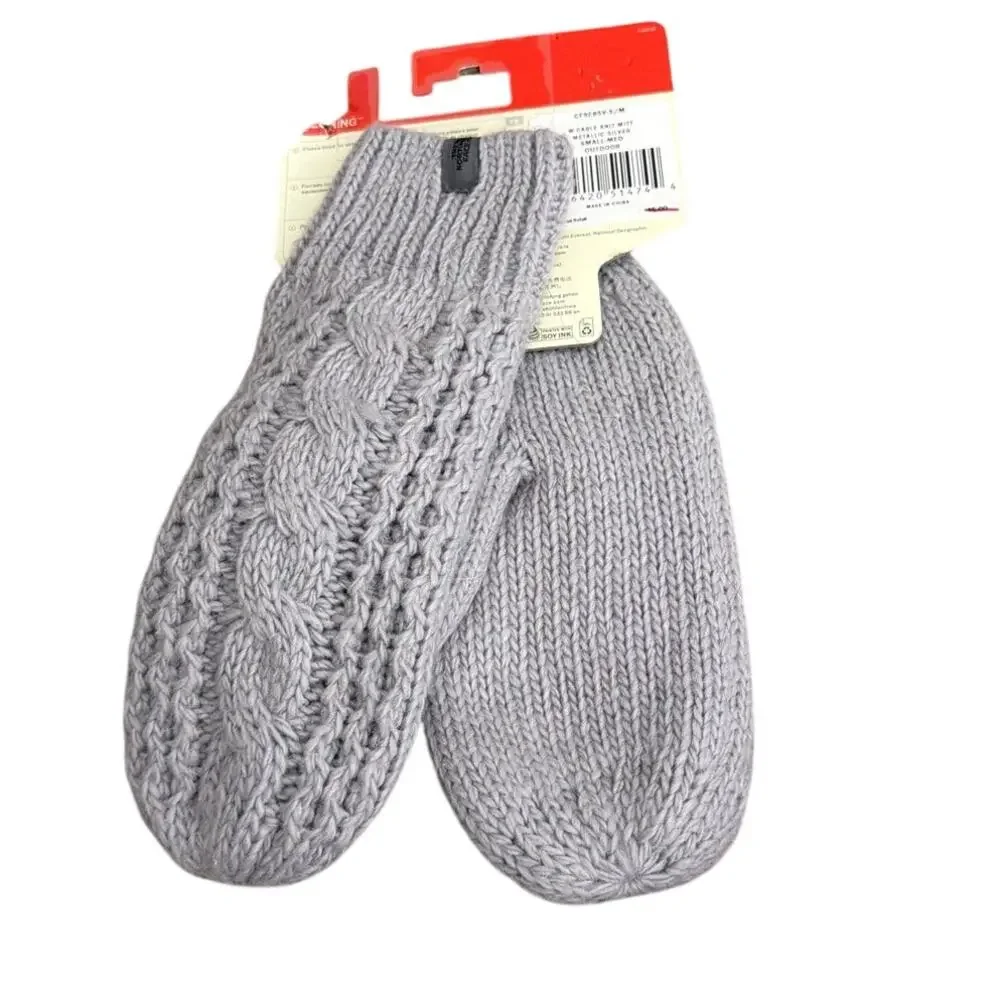 The North Face Womens Cable Knit Mitt Metallic Silver Size Small Medium New